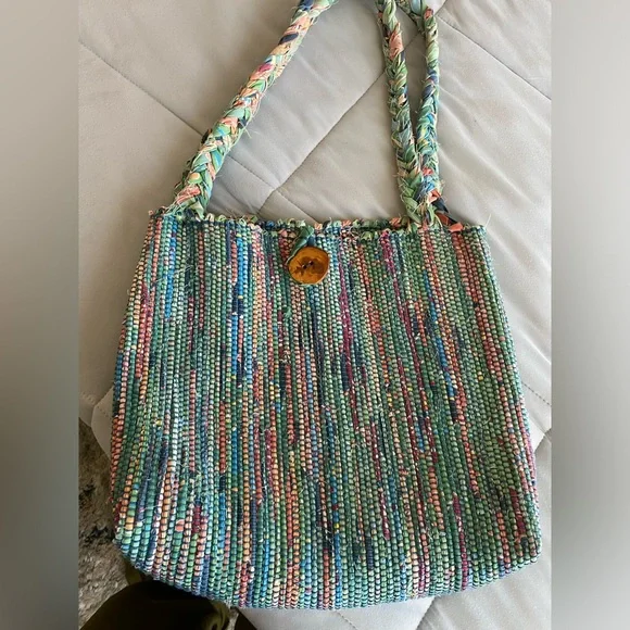 Colored handwoven designer tote bag - Picture 1 of 8